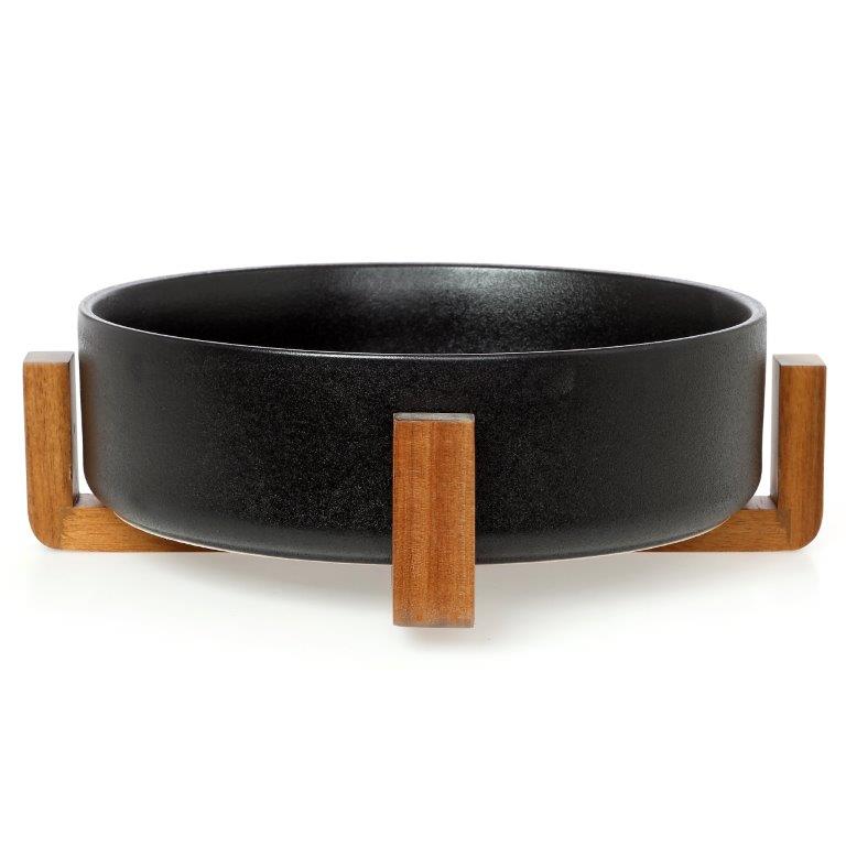 Σαλατιέρα Πορσελάνης Με Ξύλινη Βάση 31,5x8εκ. Acacia CRYSPO TRIO 65.000.201 (Υλικό: Ξύλο, Χρώμα: Μαύρο) - CRYSPO TRIO - 65.000.201